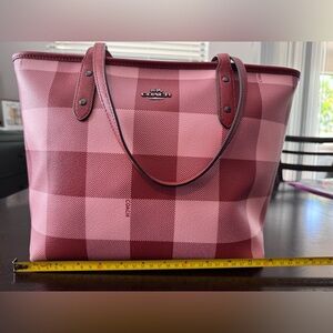 Coach Pink Leather Tote Bag with Dark Hardware